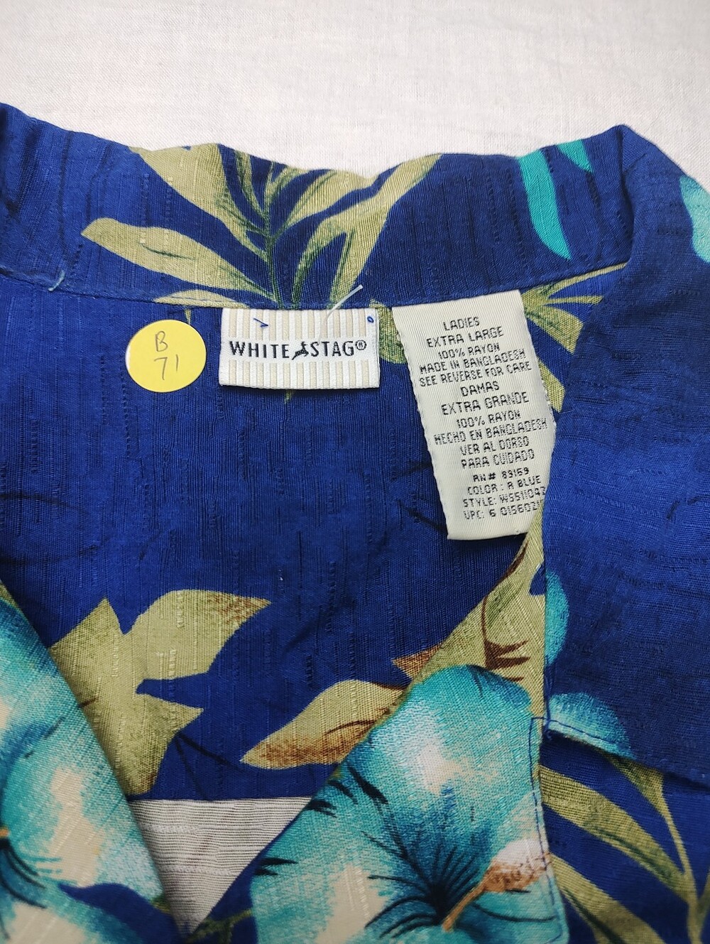White Stag Blue Floral Camp Shirt XL Rayon Collar - Picture 2 of 3